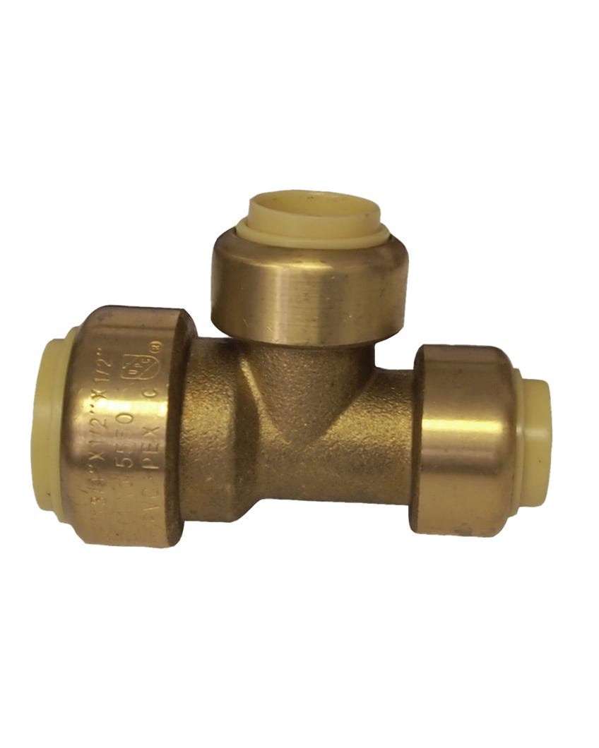 Push Fit Tee Solid Brass, Lead-Free, 3/4-in. X 1/2-in. X 1/2-in. Pf