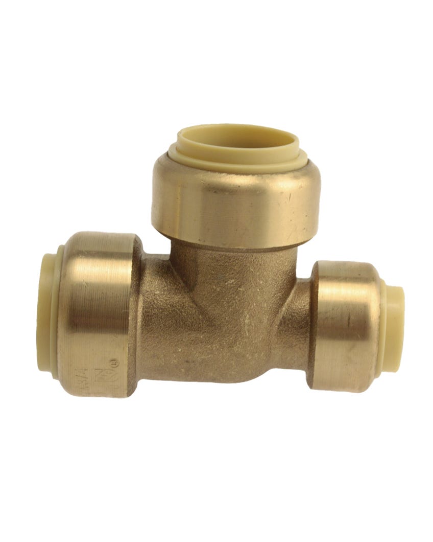 Push Fit Tee Solid Brass, Lead-Free, 3/4-in. X 1/2-in. X 3/4-in. Pf