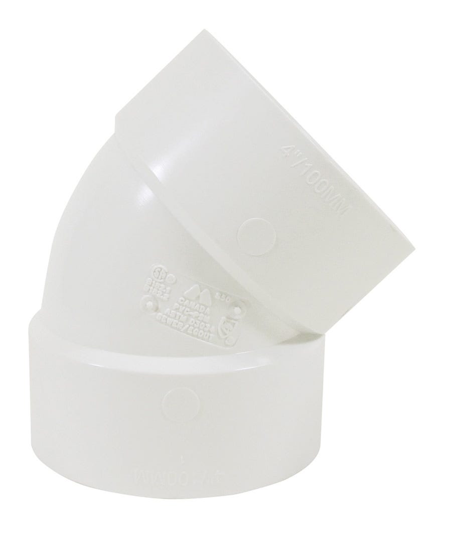 PVC Connector 45° Elbow for Sewer, 4-in.