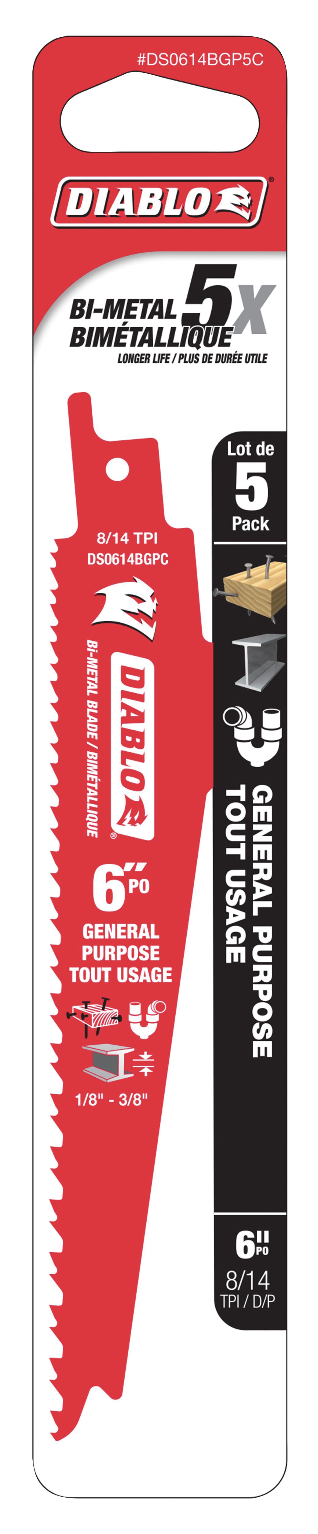Reciprocating Blade for General Purpose 6-in. X 8/14-in., 5/Pack