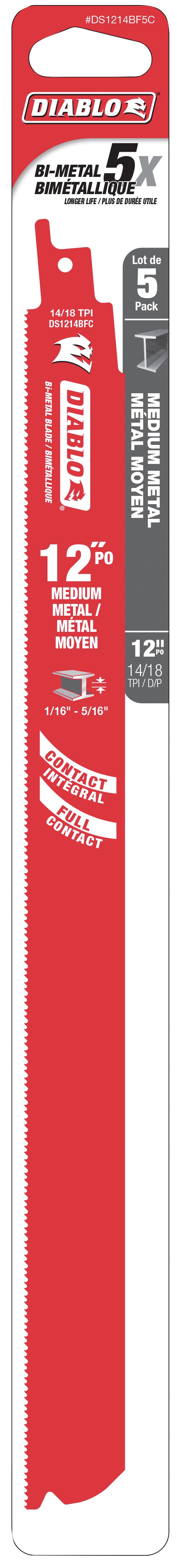 Reciprocating Blade for Medium Metal 12-in. X 8/14-in., 5/Pack