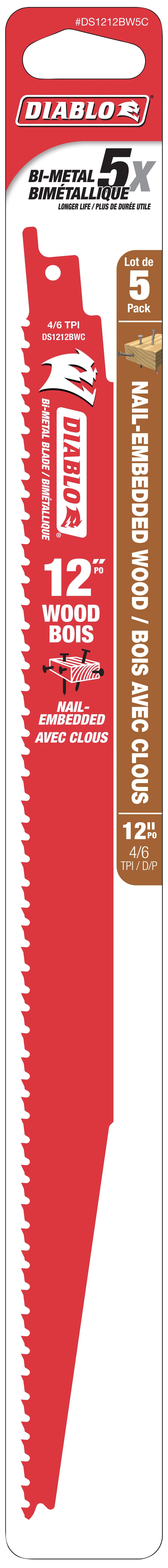 Reciprocating Blade for Nail-Embedded Wood 12-in. X 4/6-in., 5/Pack