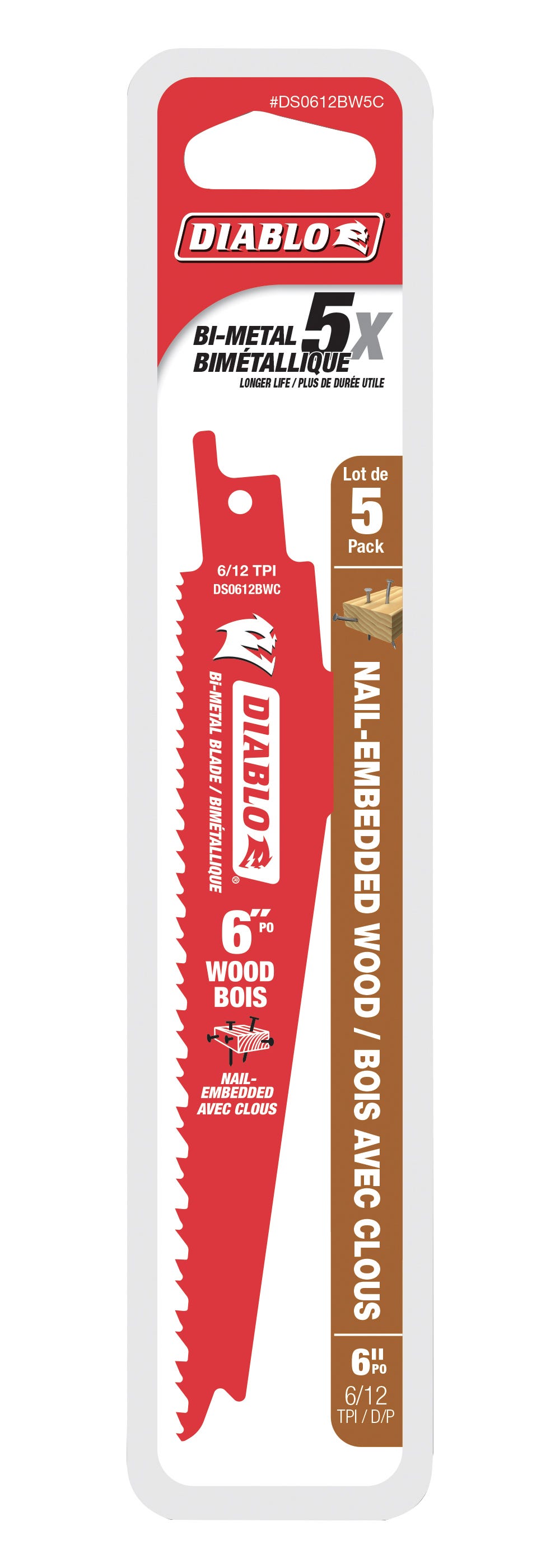 Reciprocating Blade for Nail-Embedded Wood 6-in. X 6/12-in., 5/Pack