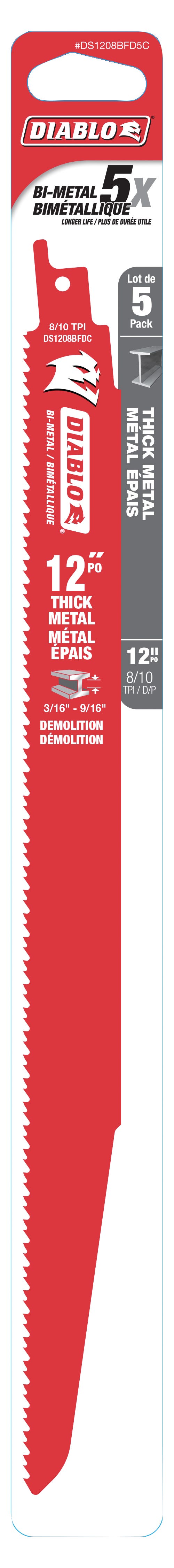 Reciprocating Blade for Thick Metal 12-in. X 8/10-in., 5/Pack