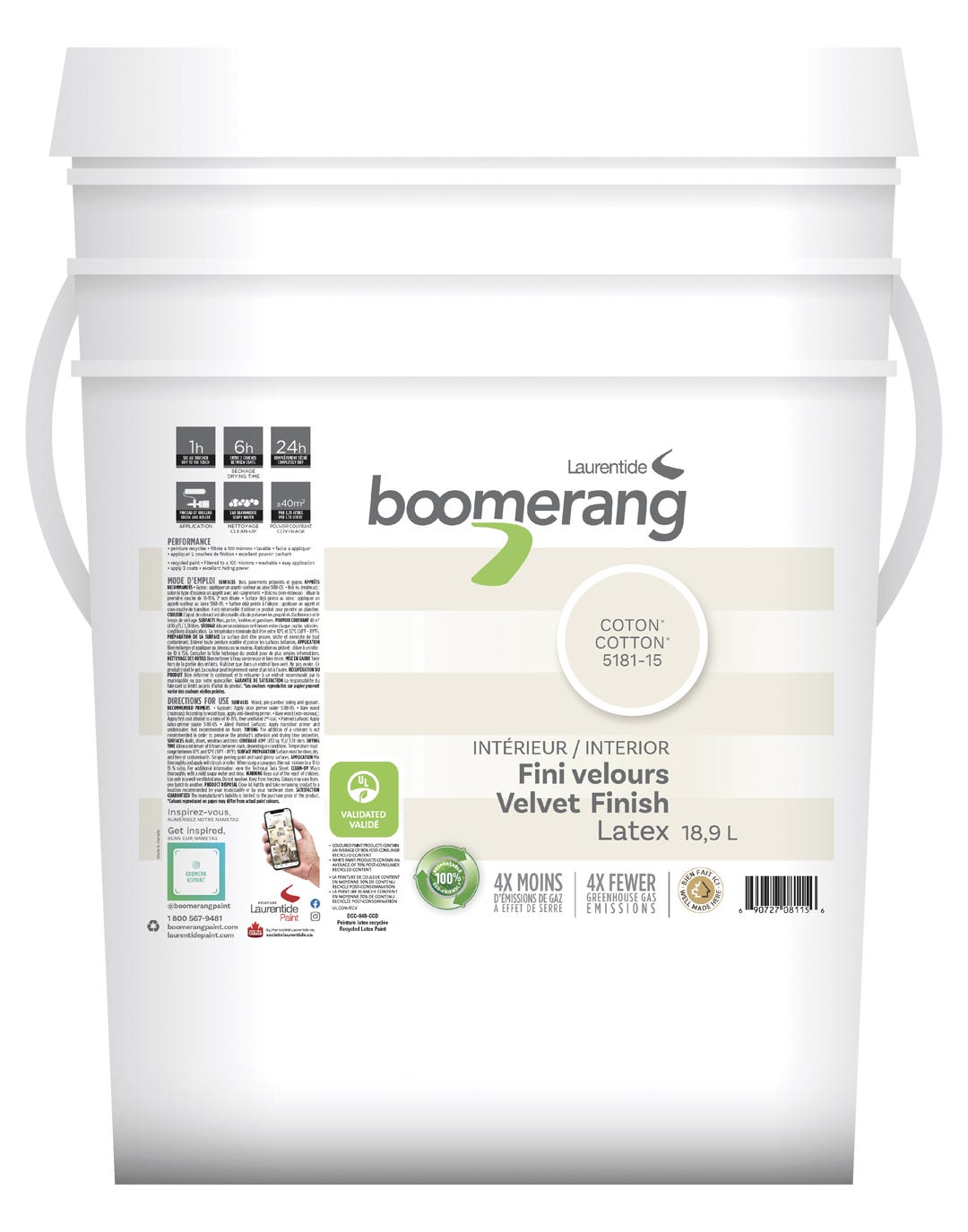 Recycled Paint, Interior Acrylic Latex, Cotton, 18,9 L