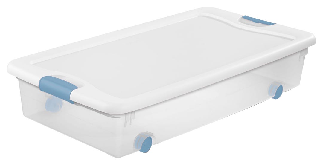Rolling Storage Bin in Plastic with Lid, 53 L