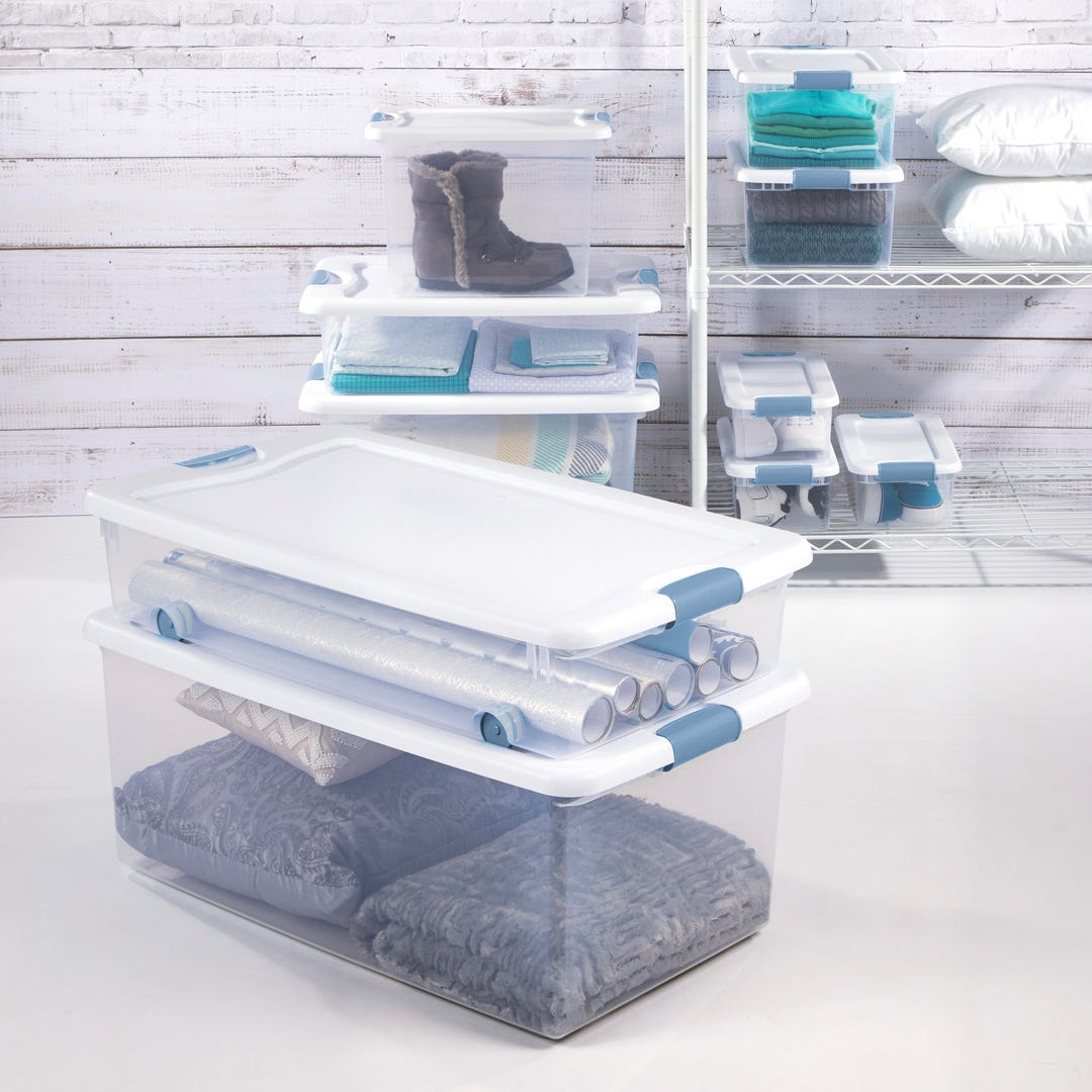 Rolling Storage Bin in Plastic with Lid, 53 L