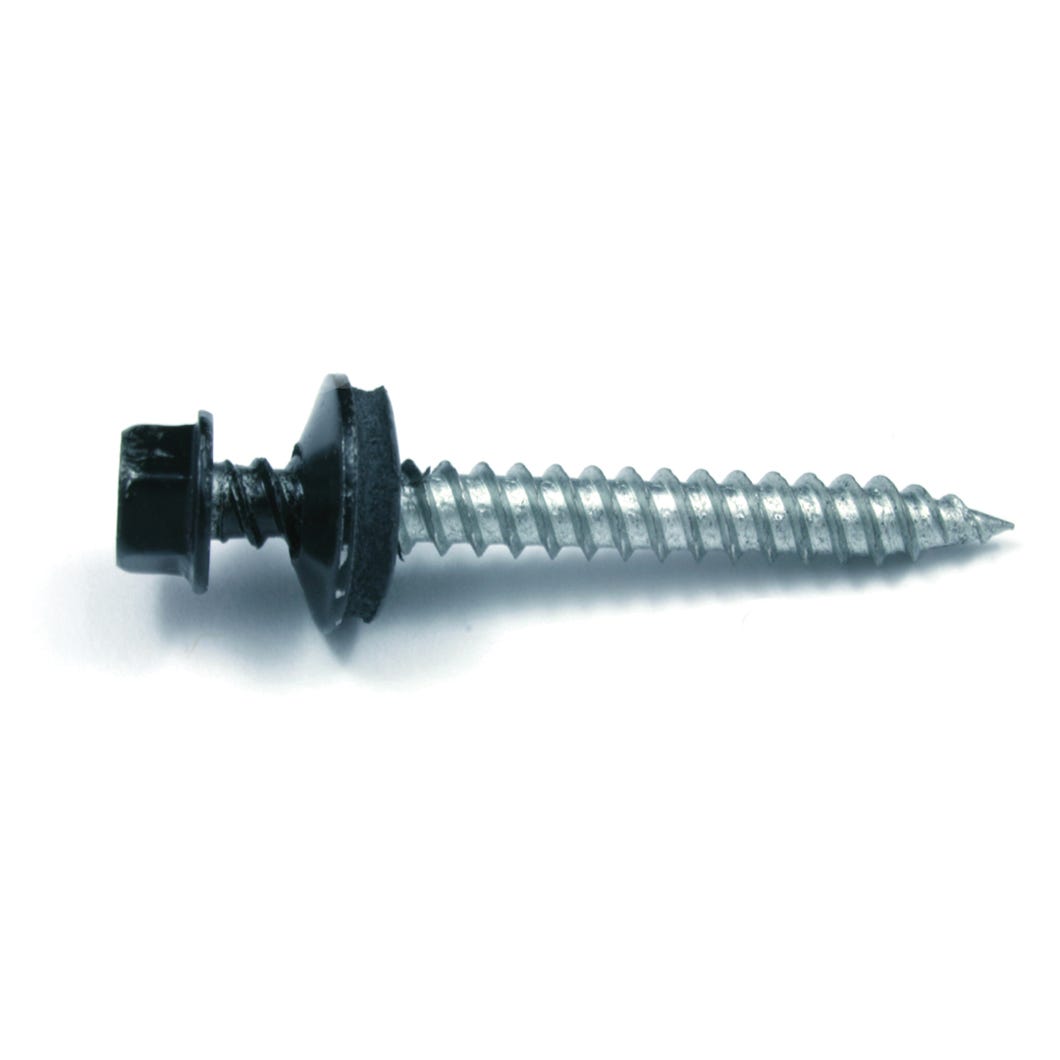 Black Hex Head Roof Metal Screw with Steel/Neoprene Washer, #9 X 2-in., 100/Pack
