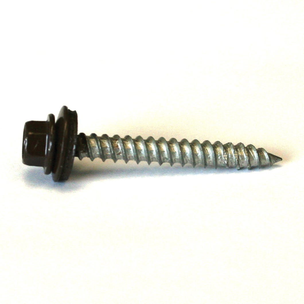 Roof Metal Screw, Dark Brown Hex Head with Steel/Neoprene Washer, #9 X 1-in., 100/Pack