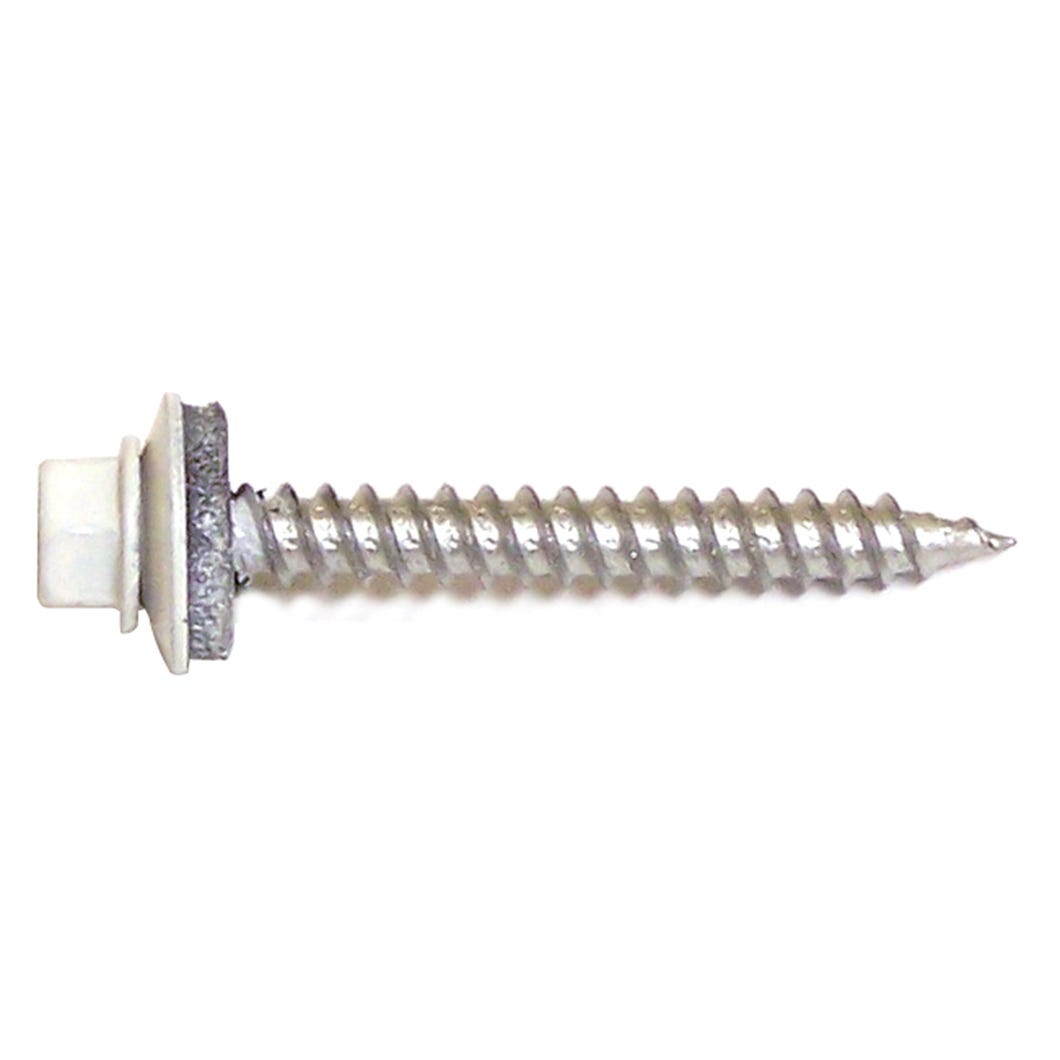 White Hex Head Roof Metal Screw with Steel/Neoprene Washer, #9 X 2-in., 100/Pack