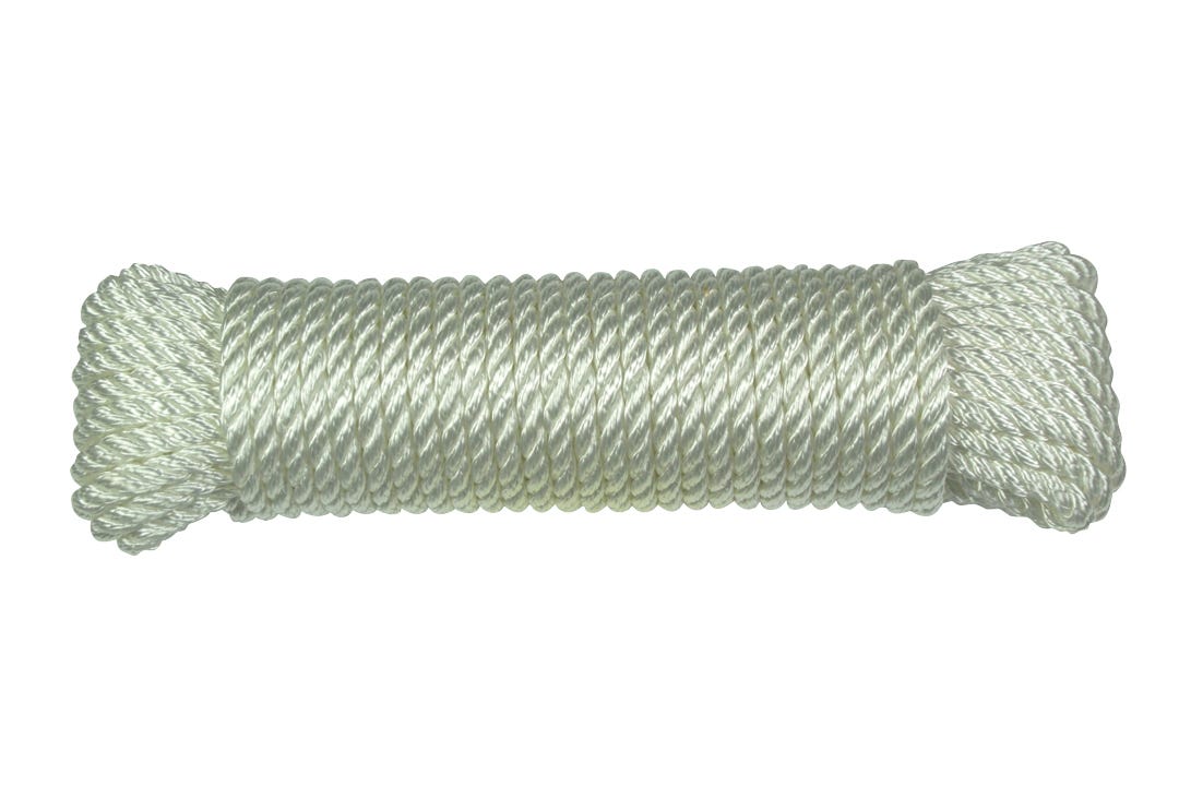 Rope 3 Strand Twisted Nylon, White, 1/4-in. X 100-ft.