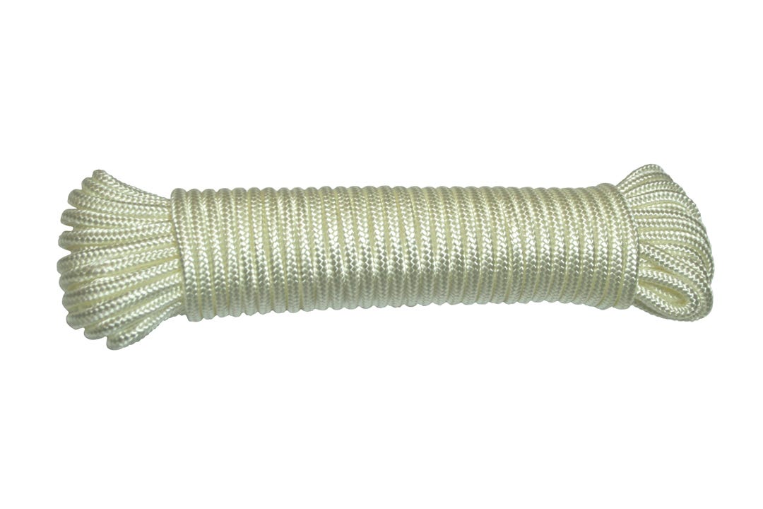 Rope Nylon Diamond Braided, White, 3/16-in. X 100-ft.