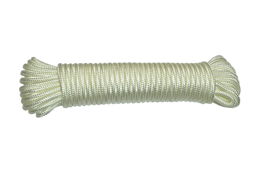 Rope Nylon Diamond Braided, White, 1/4-in. X 100-ft.