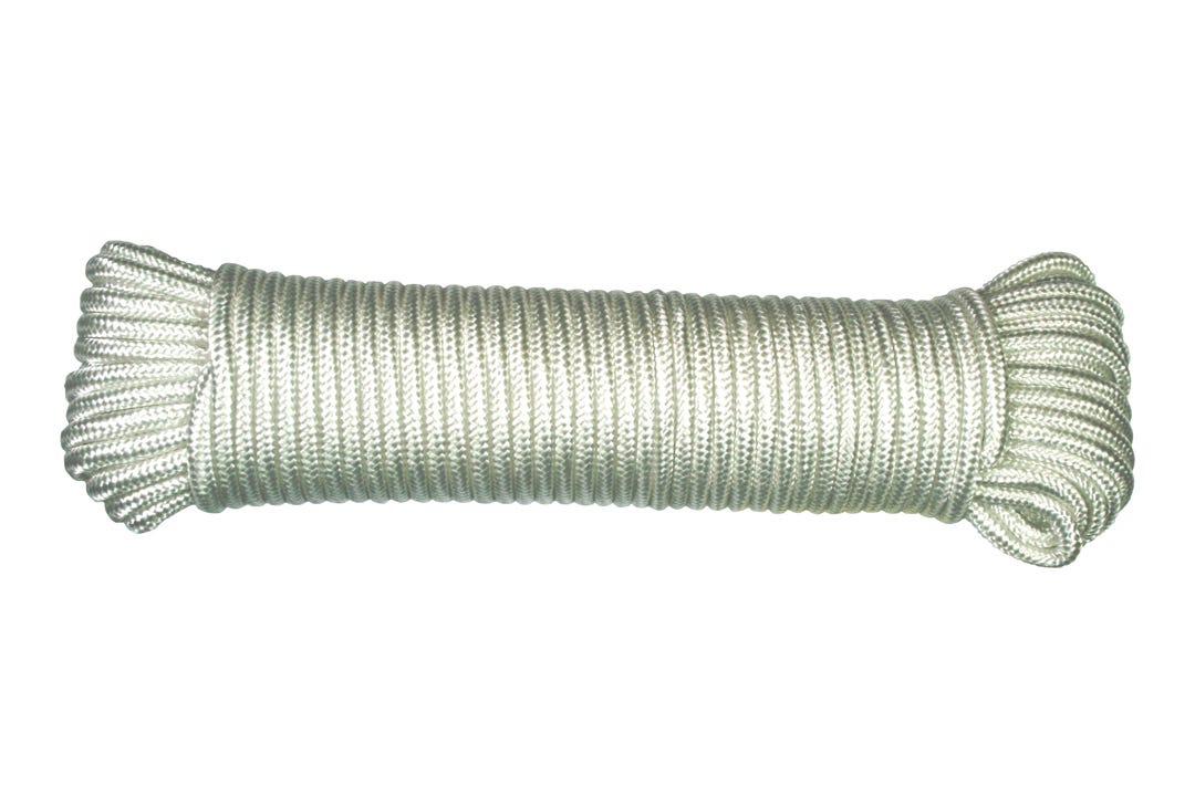 Rope Polyester Diamond Braided, White, 5/32-in. X 100-ft.