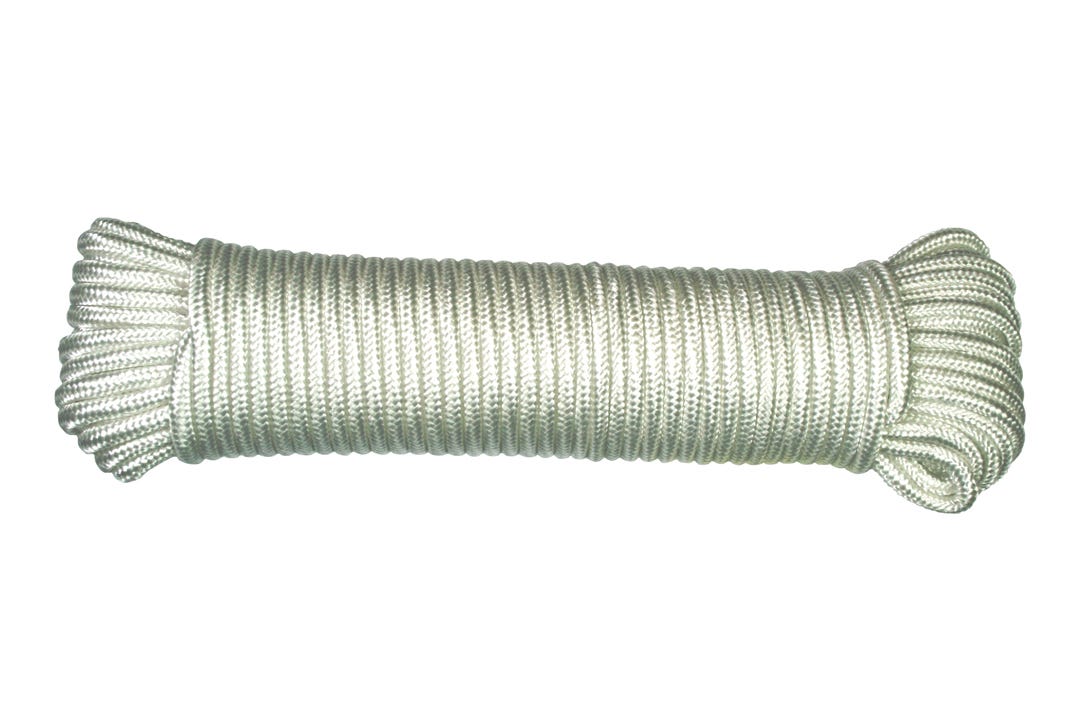 Rope Polyester Diamond Braided, White, 7/32-in. X 100-ft.