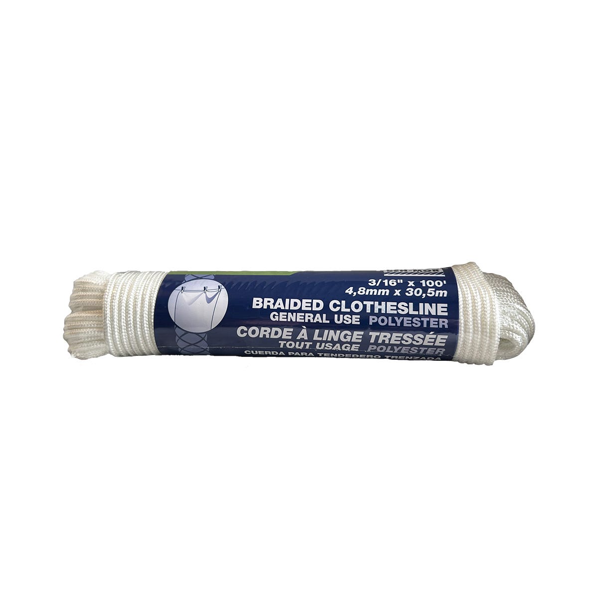 Rope Polyester Diamond Braided for Clothesline, White, 3/16-in. X 100-ft.