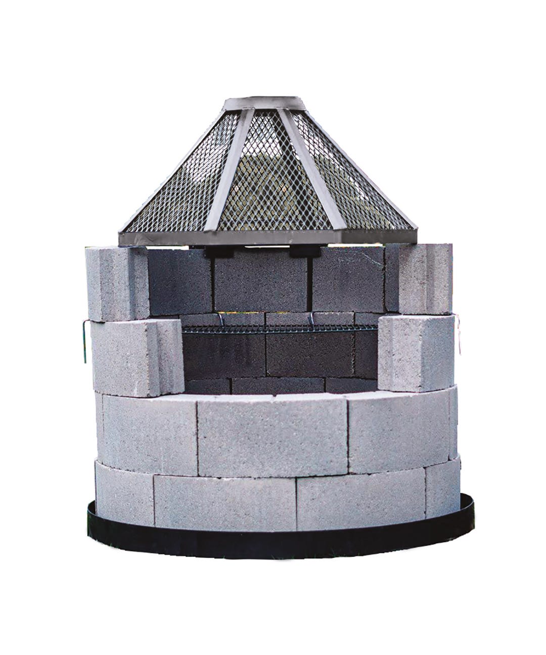 Round BBQ Block set, inox firescreen