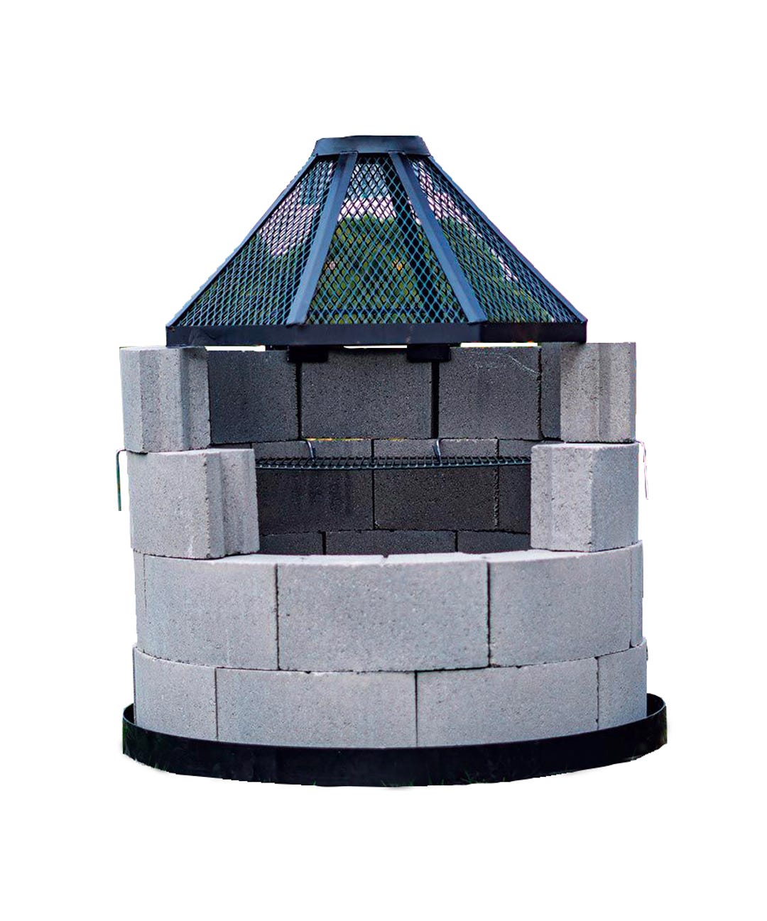 Round BBQ Block  set, black firescreen
