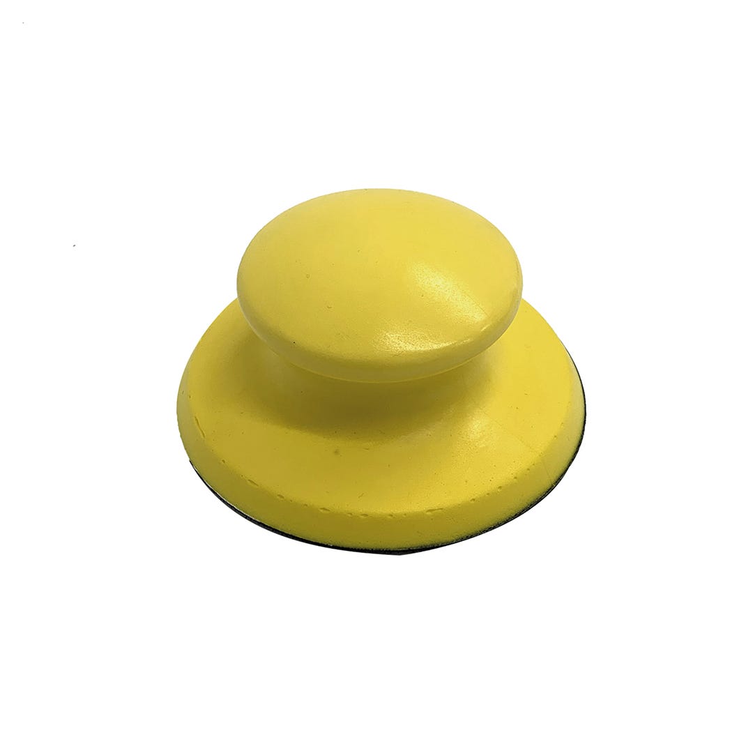 Round sander with velcro backing, soft handle on blister. 5 in.