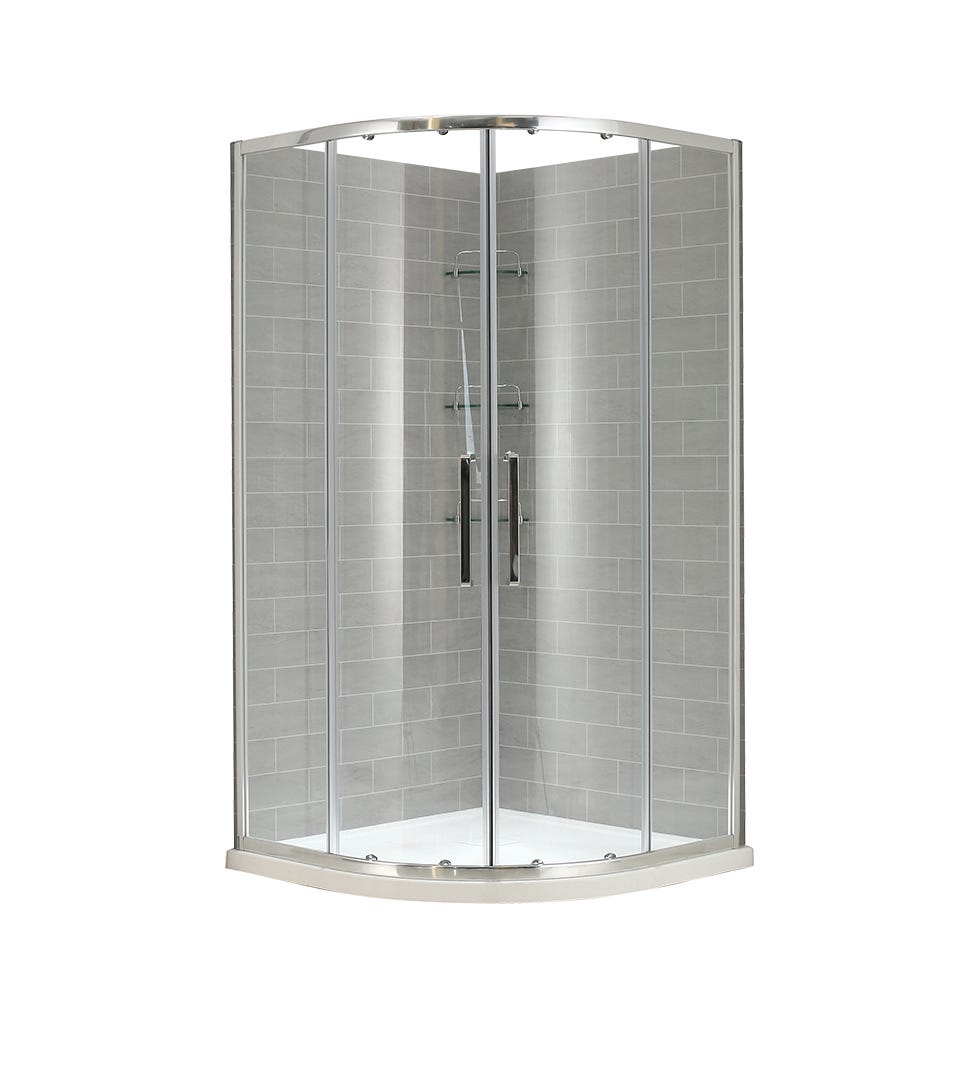 Round Shower with Wall Tile, 38-in., Grey & White