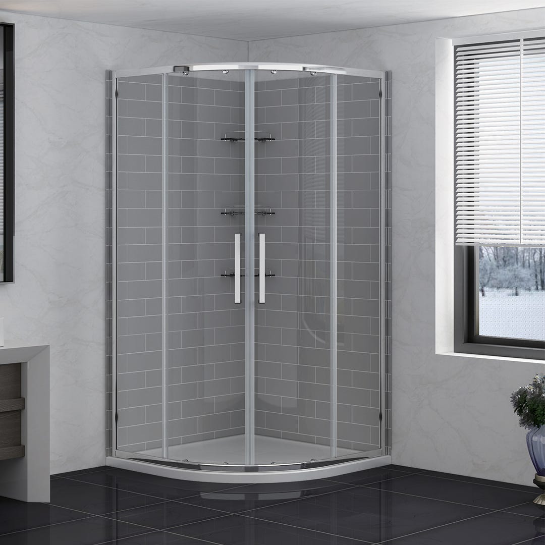 Round Shower with Wall Tile, 38-in., Grey & White