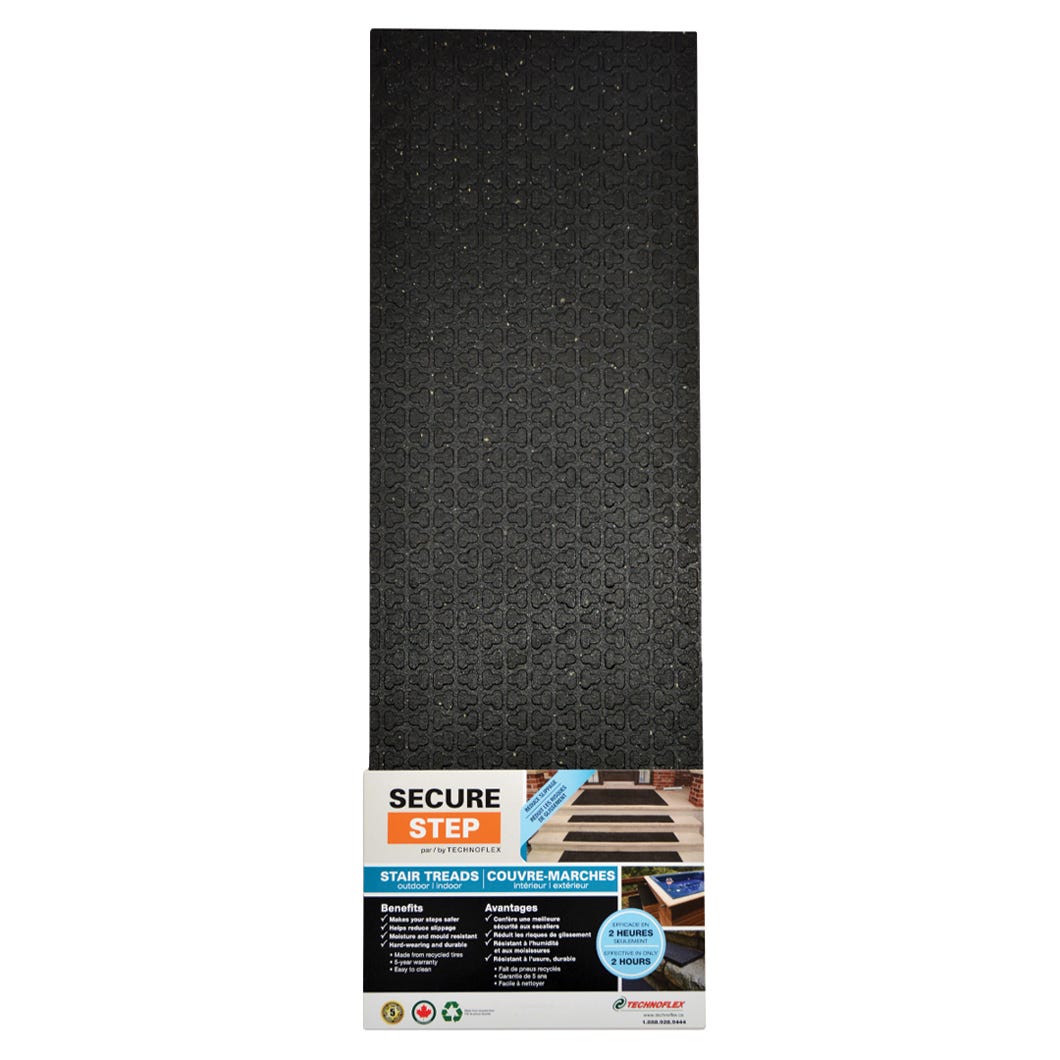 SECURE STEP Rubber Step Cover Indoor/Outdoor, 10 in. x 36 in. x 1/2 in., Black