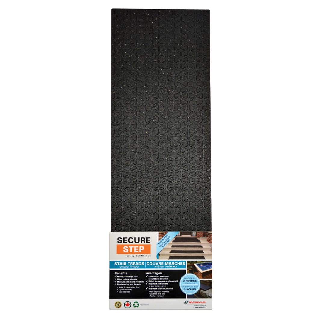 SECURE STEP Rubber Step Cover Indoor/Outdoor, 12 in. x 36 in. x 1/2 in., Black