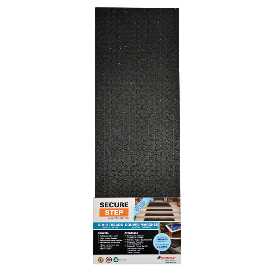 SECURE STEP Rubber Step Cover Indoor/Outdoor, 10 in. x 48 in. x 1/2 in., Black