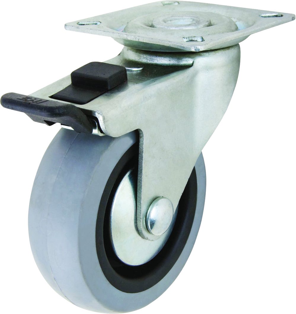 Rubber swivel caster with brake max. 121 lbs
