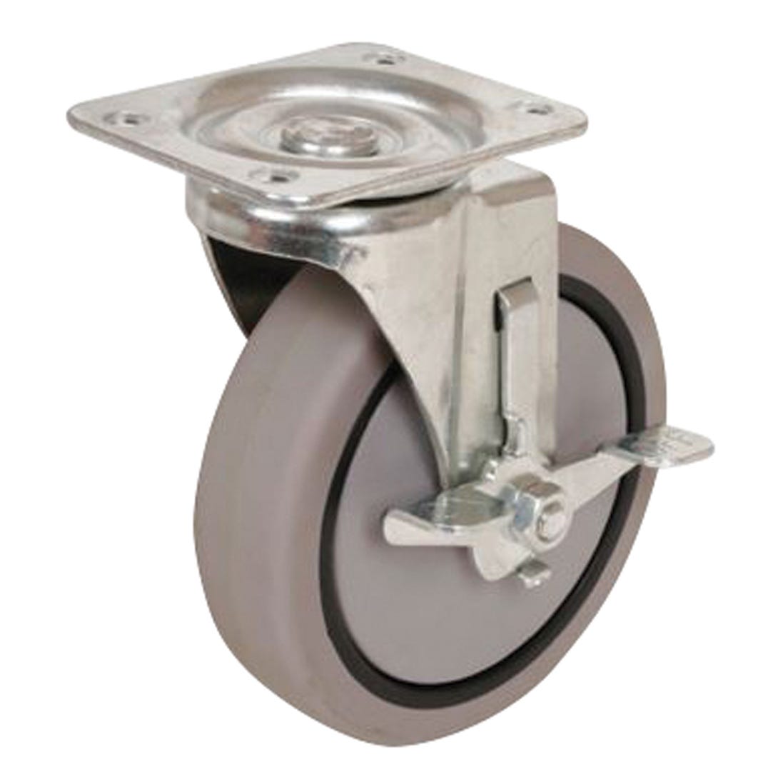 Rubber swivel caster with brake max. 180 lbs