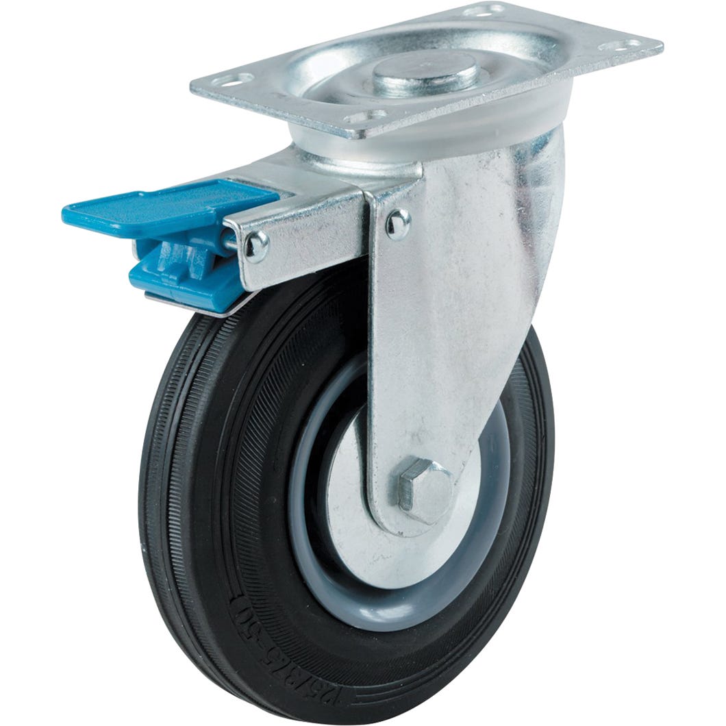 Rubber swivel caster with brake max. 220 lbs
