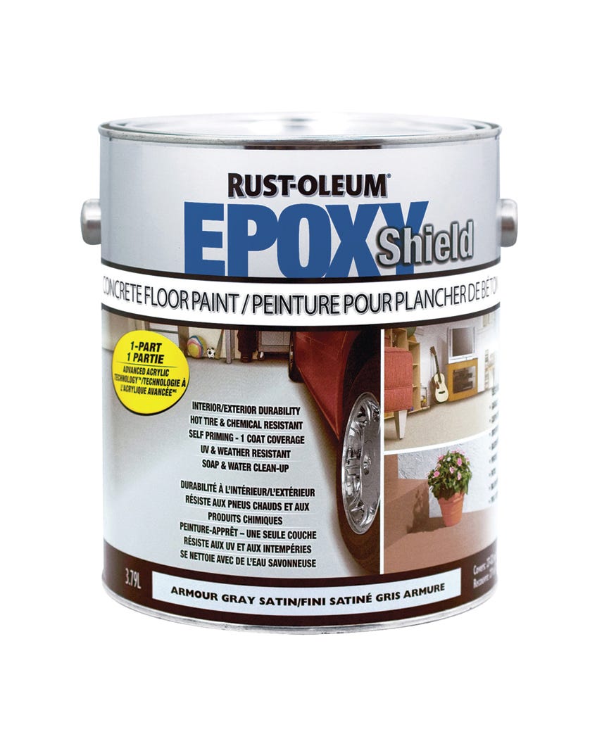 Rust-Oleum 1-Step Concrete Floor Paint, Acrylic, Satin, Armor Gray, 3.79 L