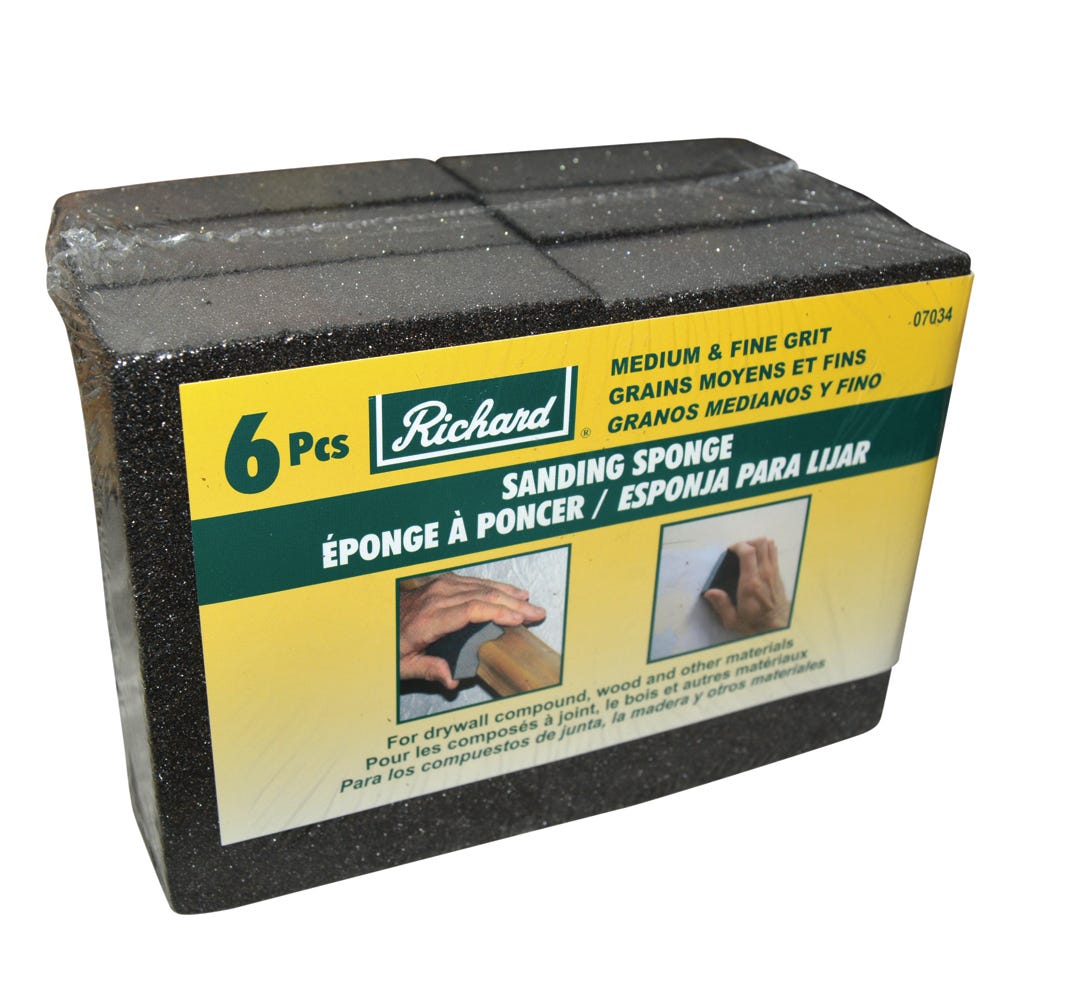 Sanding sponge, medium/fine grit, 4 in. x 2-3/4 in., 6/Pack