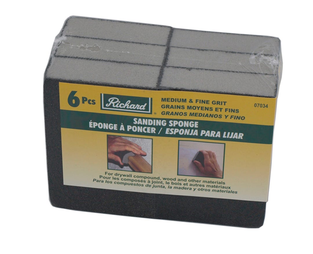 Sanding sponge, medium/fine grit, 4 in. x 2-3/4 in., 6/Pack