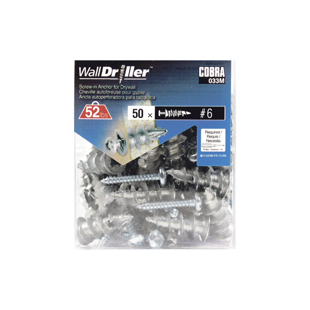 WALLDRILLER Screw-in. Anchor for Drywall, #6, + Screws x 7/8 in., 50/Pack