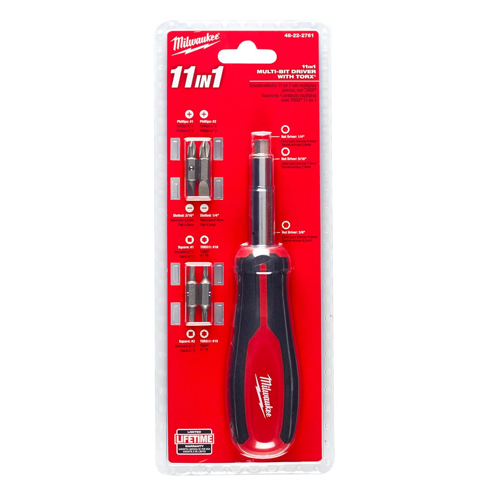 Screwdriver with square drive, 11 in 1