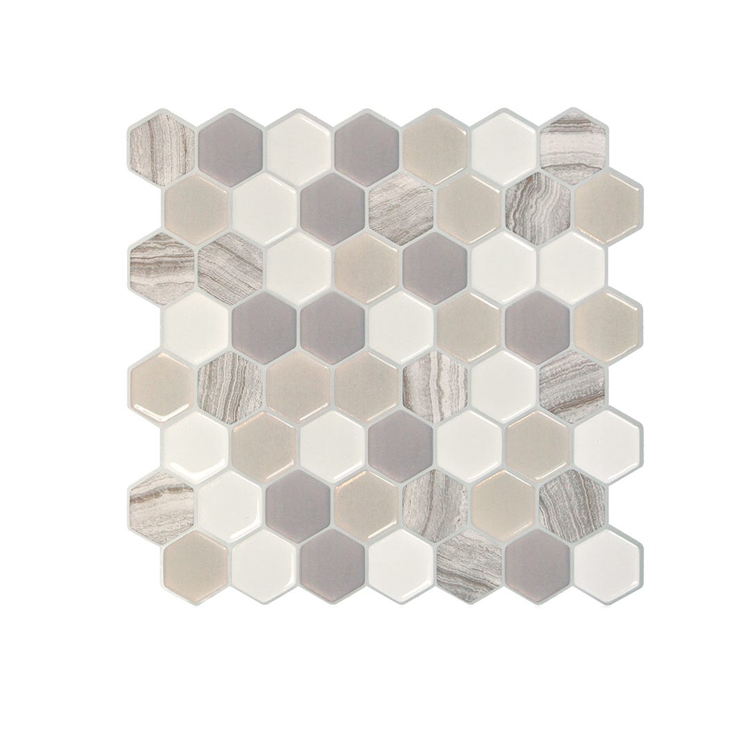 Hexagone Greige Self-Adhesive Wall Tile, Taupe, 4/Pck