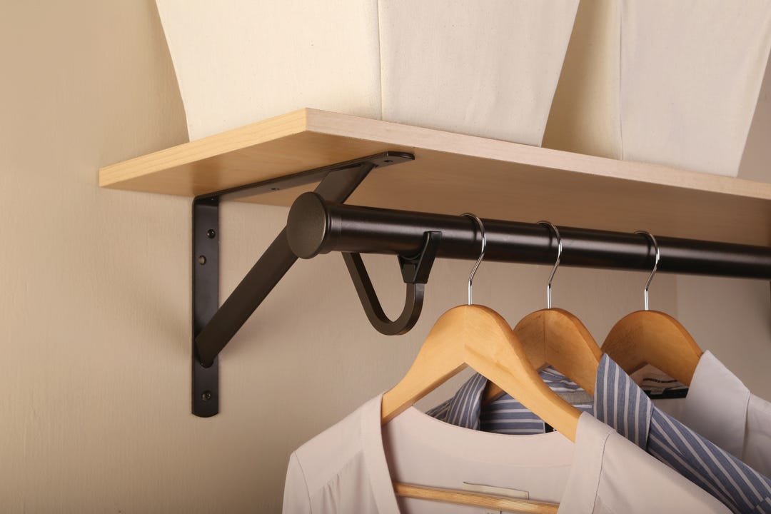 Shelf & Rod Bracket with Slide-Thru, Bronze