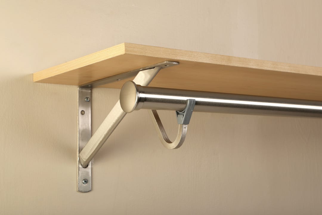 Shelf & Rod Bracket with Slide-Thru, Brushed Nickel