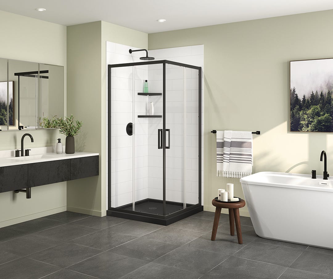 ROKA Shower Base, black acrylic corner, 36 in. x 36 in.