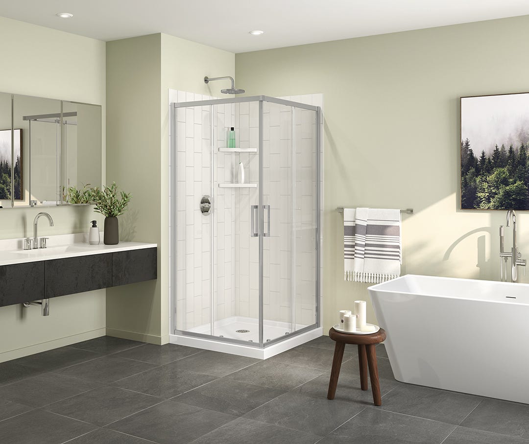 ROKA Shower Base, white acrylic corner, 36 in. x 36 in.