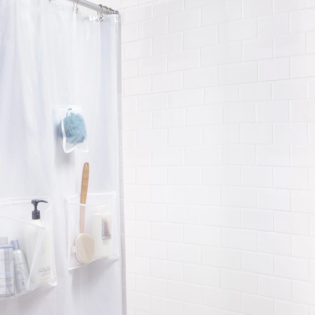 Shower Curtain Liner with Storage, Semi-Clear