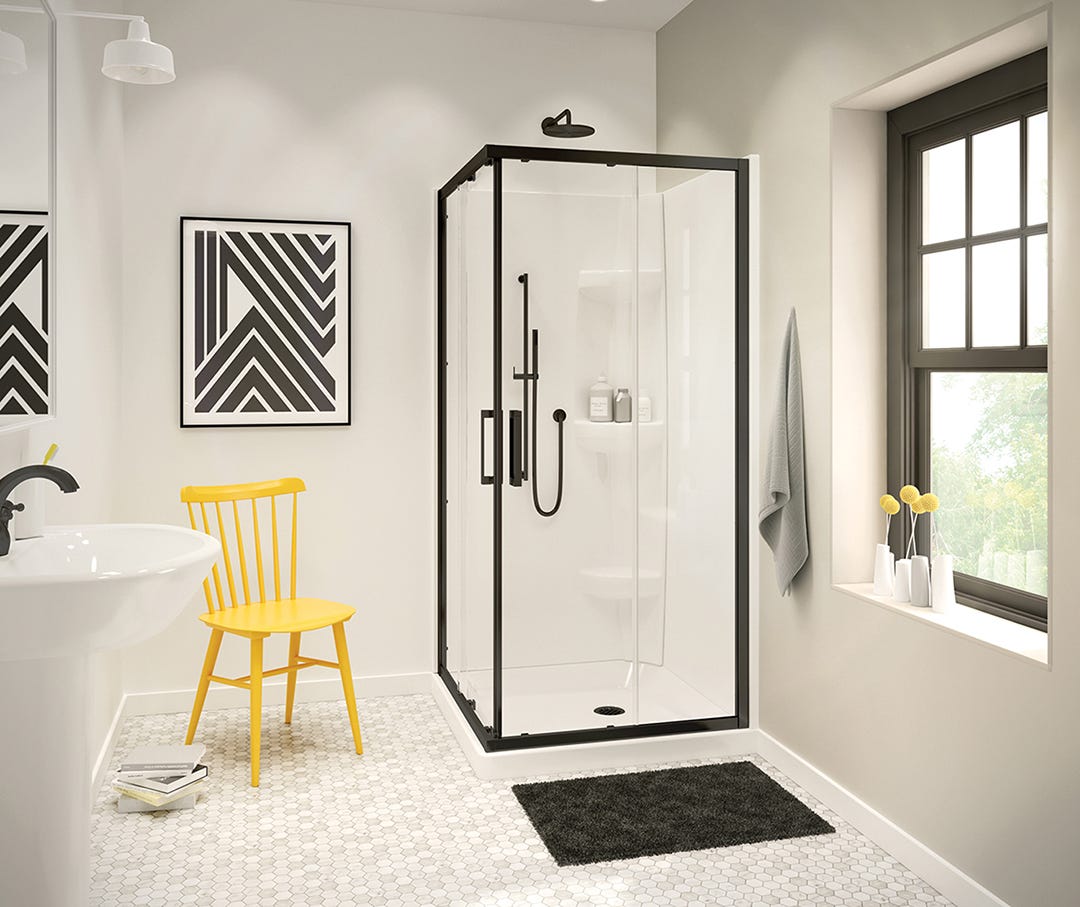 RADIA Shower Door, matte black finish, 36 in. x 36 in.