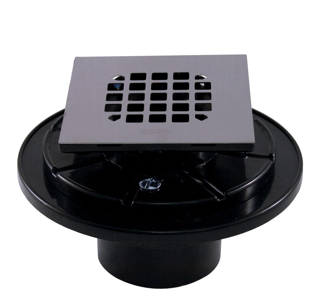 Shower Drain Square with Clamp, Plastic, Stainless Steel Grid, 2-in.