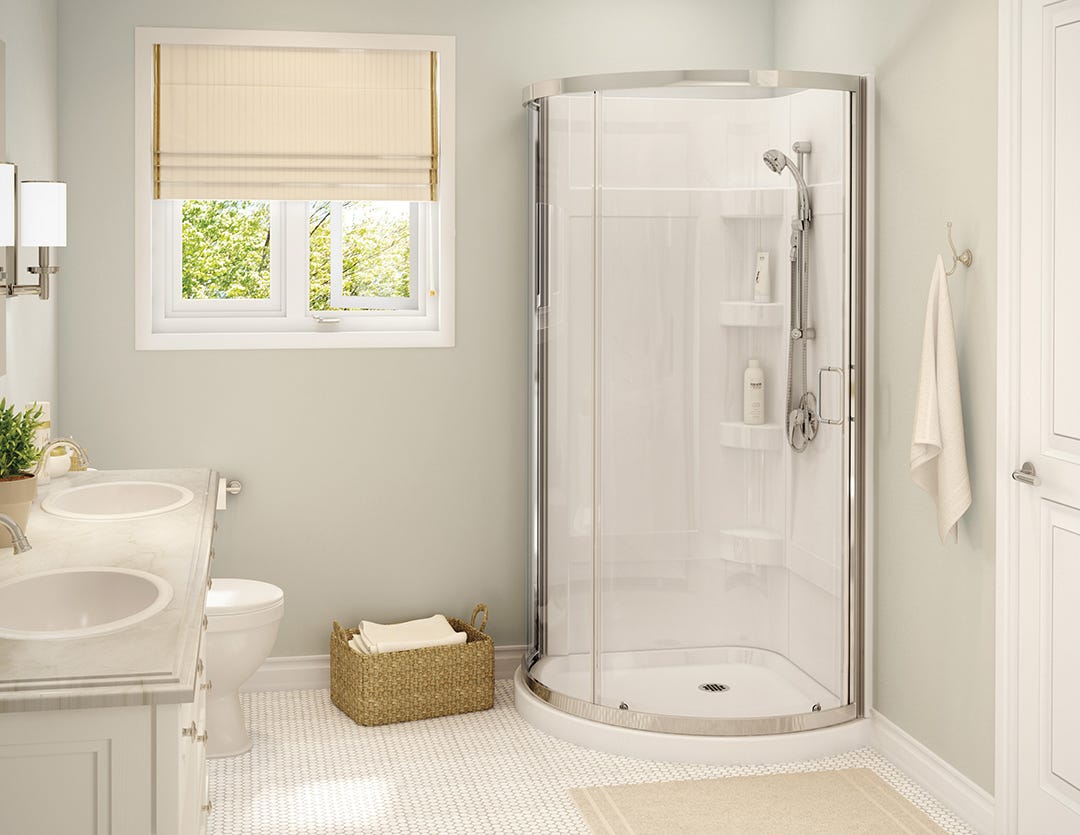 CYRENE Acrylic Shower Kit, central drain, chrome finish, 34 in. x 34 in.