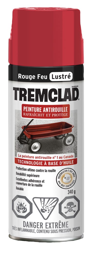 Spray Anti-Rust Paint Oil-Based, Gloss Finish, Fire Red, 340 g