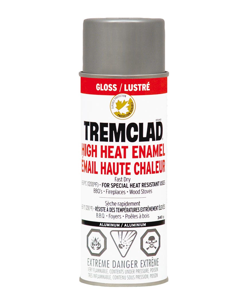 Spray Enamel Paint High Heat, BBQ/Fireplace/Wood Stove-Gloss Finish, Aluminum, 340 g