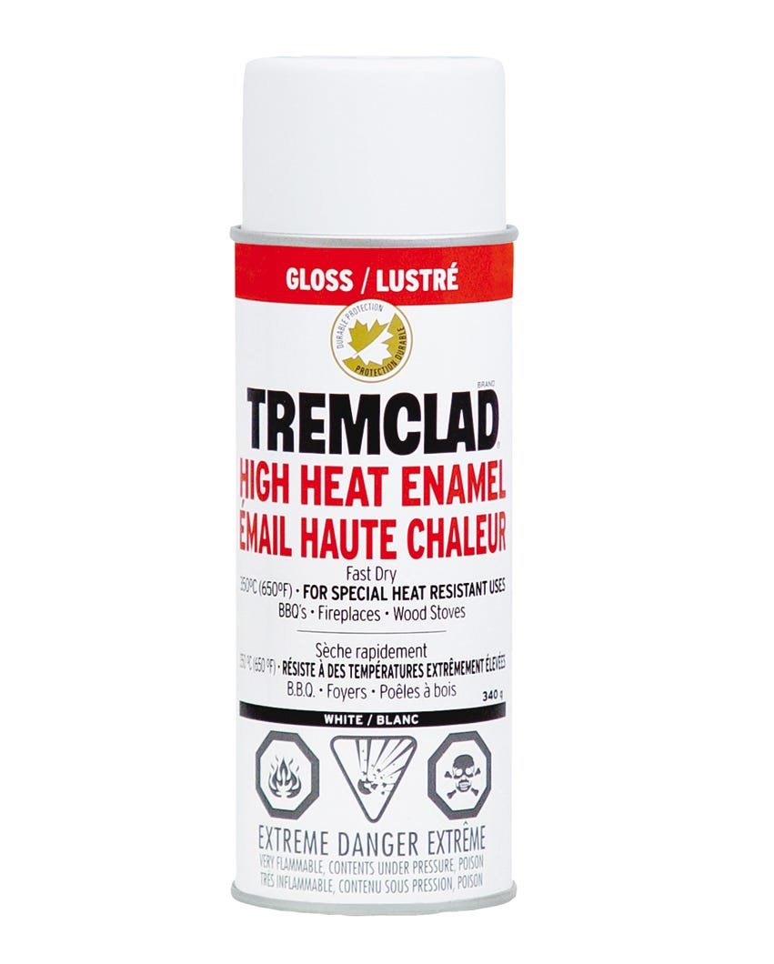 Spray Enamel Paint High Heat, BBQ/Fireplace/Wood Stove-Gloss Finish, White, 340 g