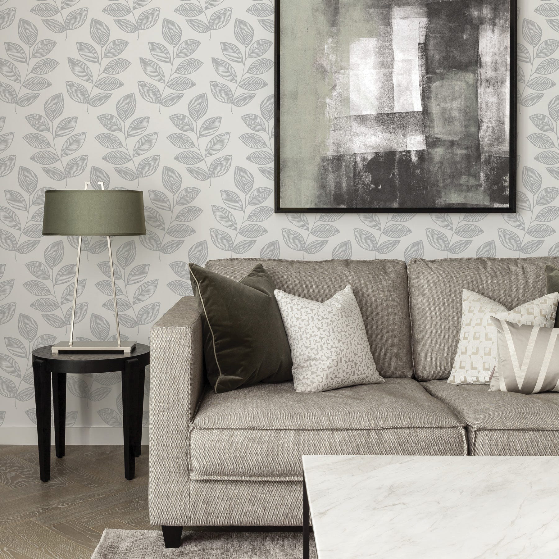 Sprig Self Scott Living Peel & Stick Wallpaper, Grey