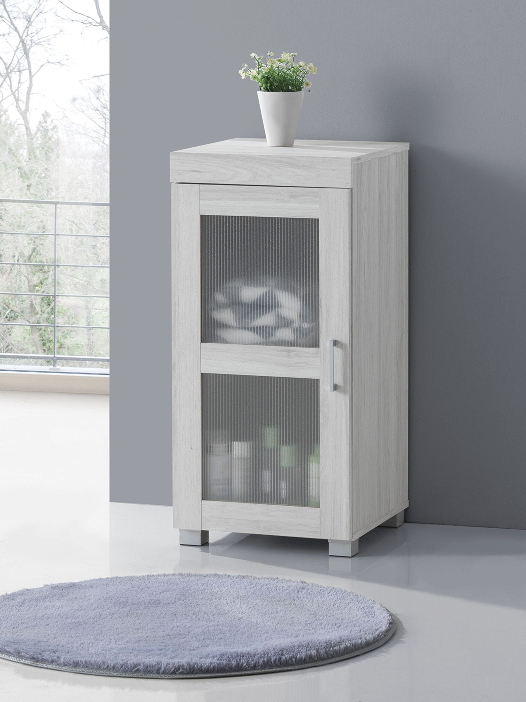Carmel 1-Door Bathroom Cabinet, Weathered White, 15.75-in. 16-in. X 34-in.
